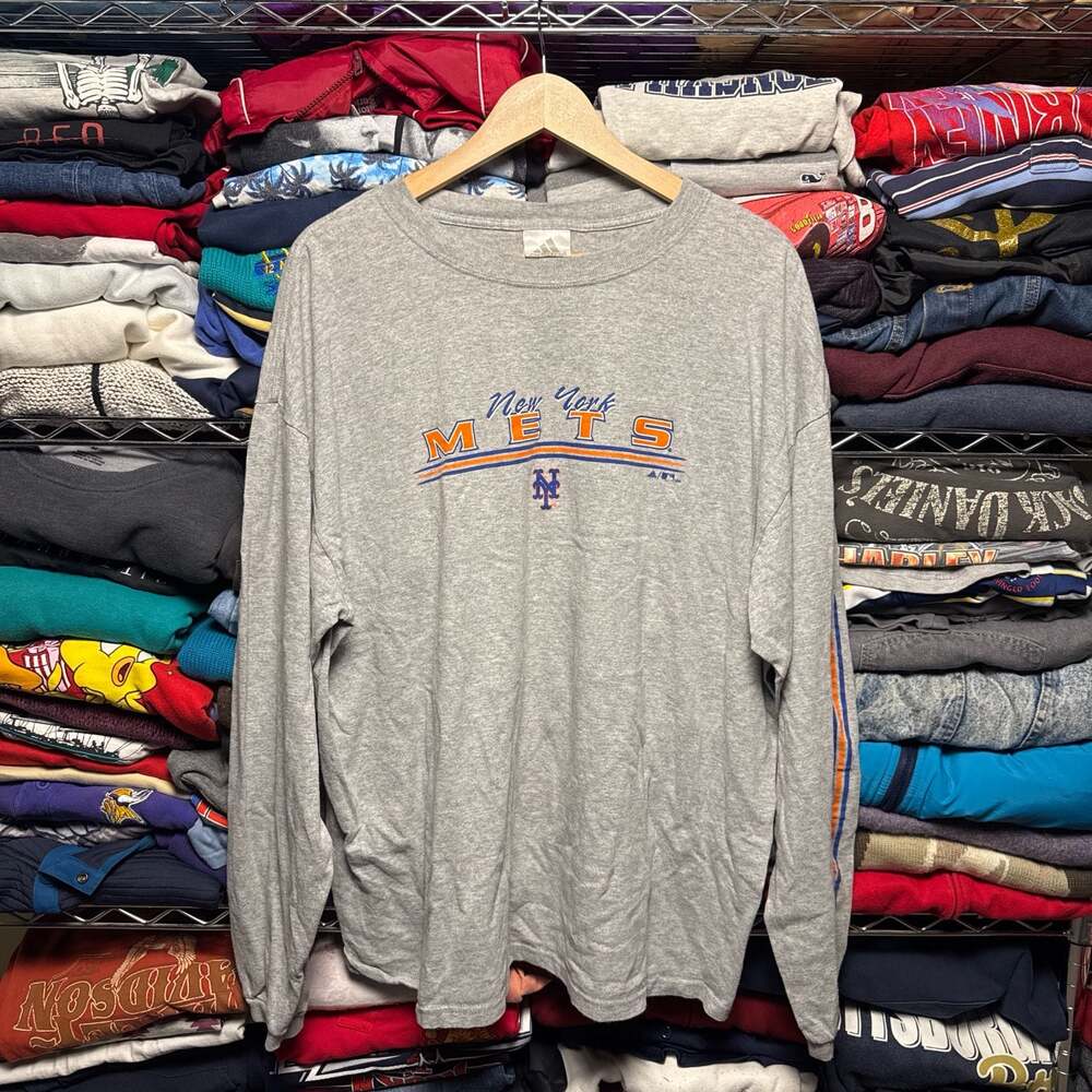 Adidas New York Mets MLB Long Sleeve Graphic T-Shirt Grey Size XL